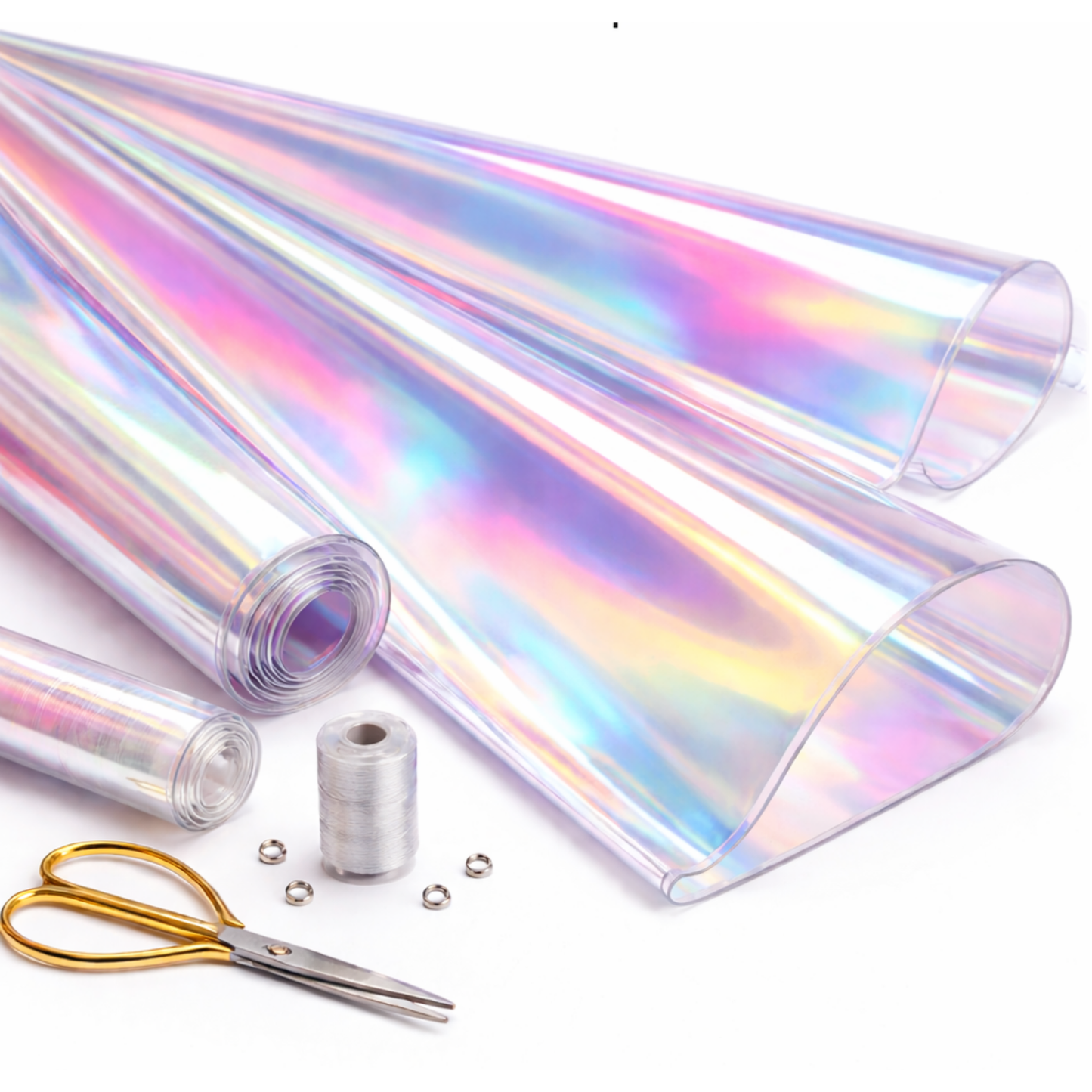 Clear Holographic Vinyl Fabric – Iridescent Transparent PVC