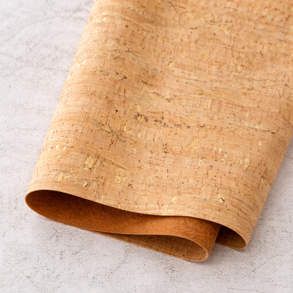 Natural Cork Fabric with Gold Flecks – Vegan Leather Alternative