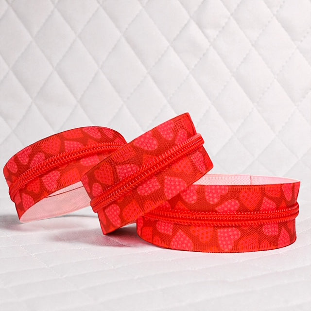 Red Hearts Print #5 Nylon Zipper Tape with Red Coil (Sold by the Yard) (Copy)