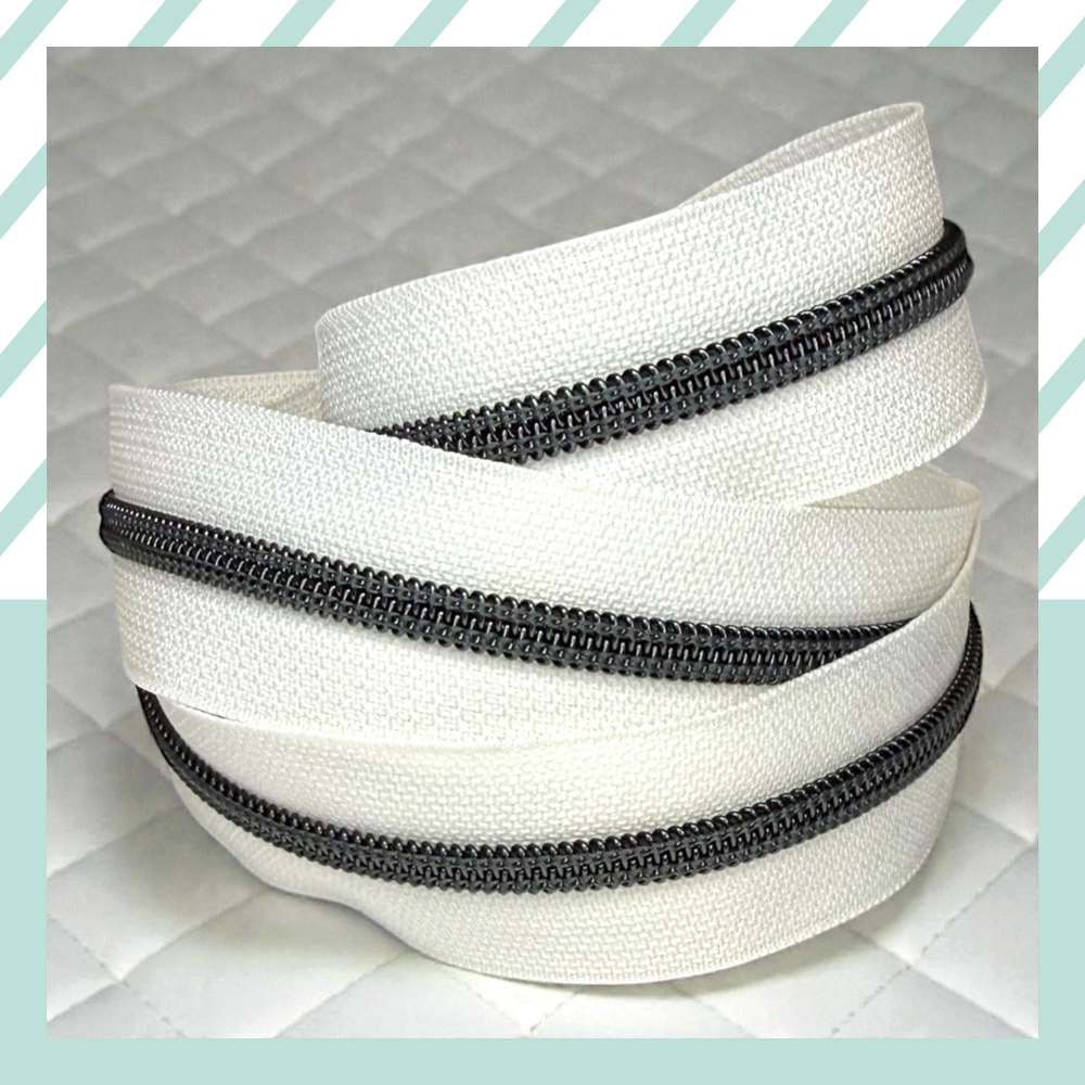 White #5 Nylon Zipper Tape Multiple Metal Finishes Available (Sold by the Yard)
