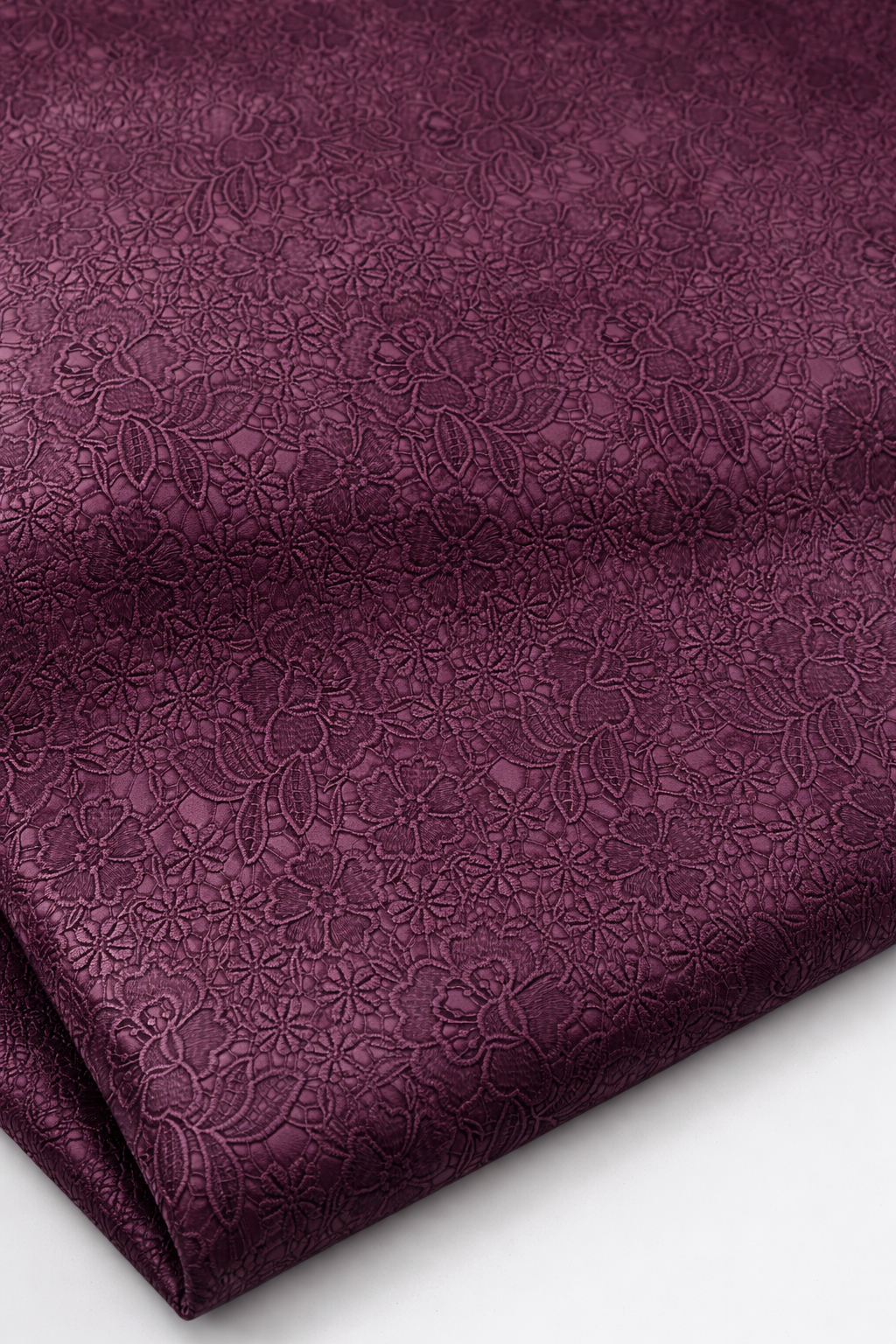 Deep Wine Floral Embossed Faux Leather Fabric – Matte Textured Vegan Leather