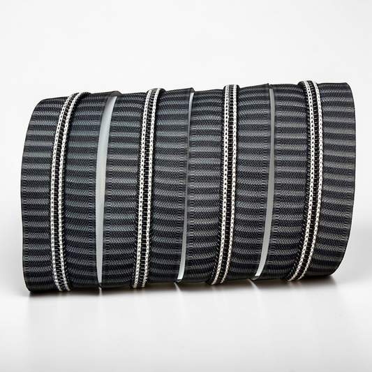 Black Striped #5 Nylon Zipper Tape – Black Coil Teeth (Sold by the Yard)