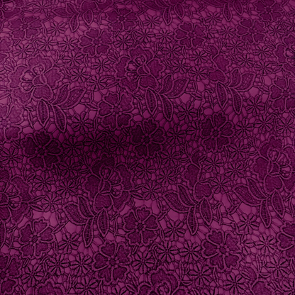 Deep Wine Floral Embossed Faux Leather Fabric – Matte Textured Vegan Leather