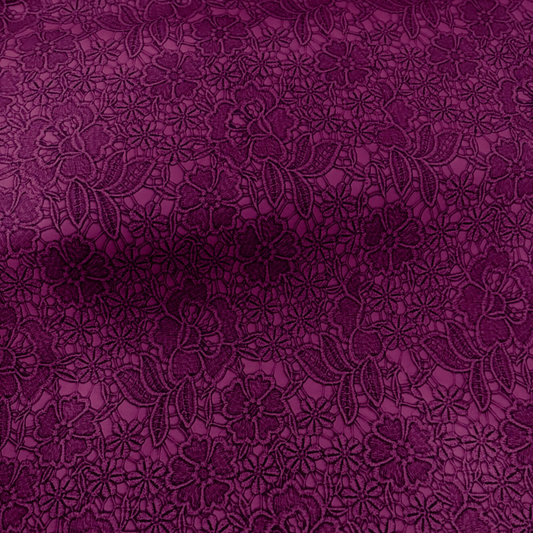 Deep Wine Floral Embossed Faux Leather Fabric – Matte Textured Vegan Leather