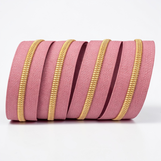 Mauve #5 Nylon Zipper Tape – Gold Coil Teeth (Sold by the Yard)