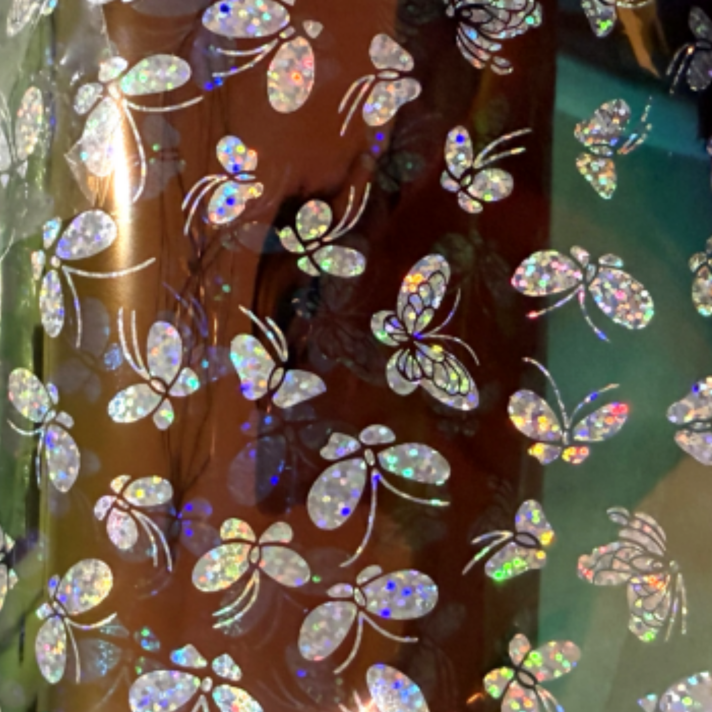 Clear Black Holographic Butterfly Vinyl – Transparent PVC Fabric (Mirror Iridescent)