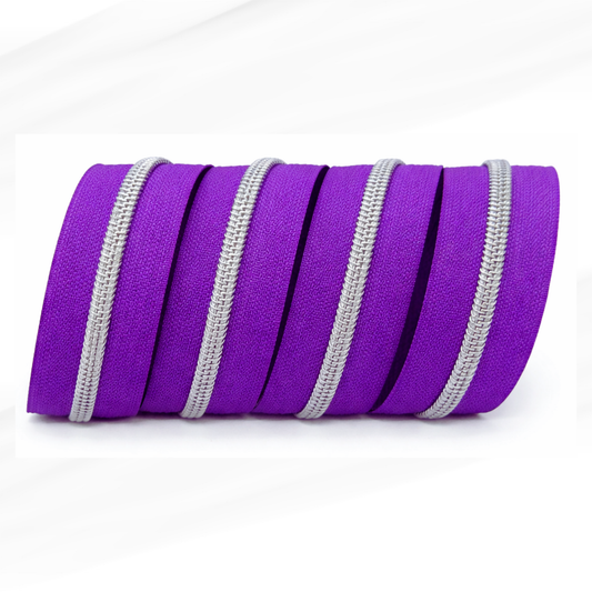 Purple #5 Nylon Zipper Tape – Silver Coil Teeth (Sold by the Yard)