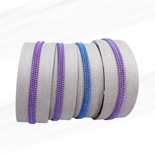 Shimmery Silver #5 Nylon Zipper Tape with Rainbow Teeth – (Sold by the Yard)