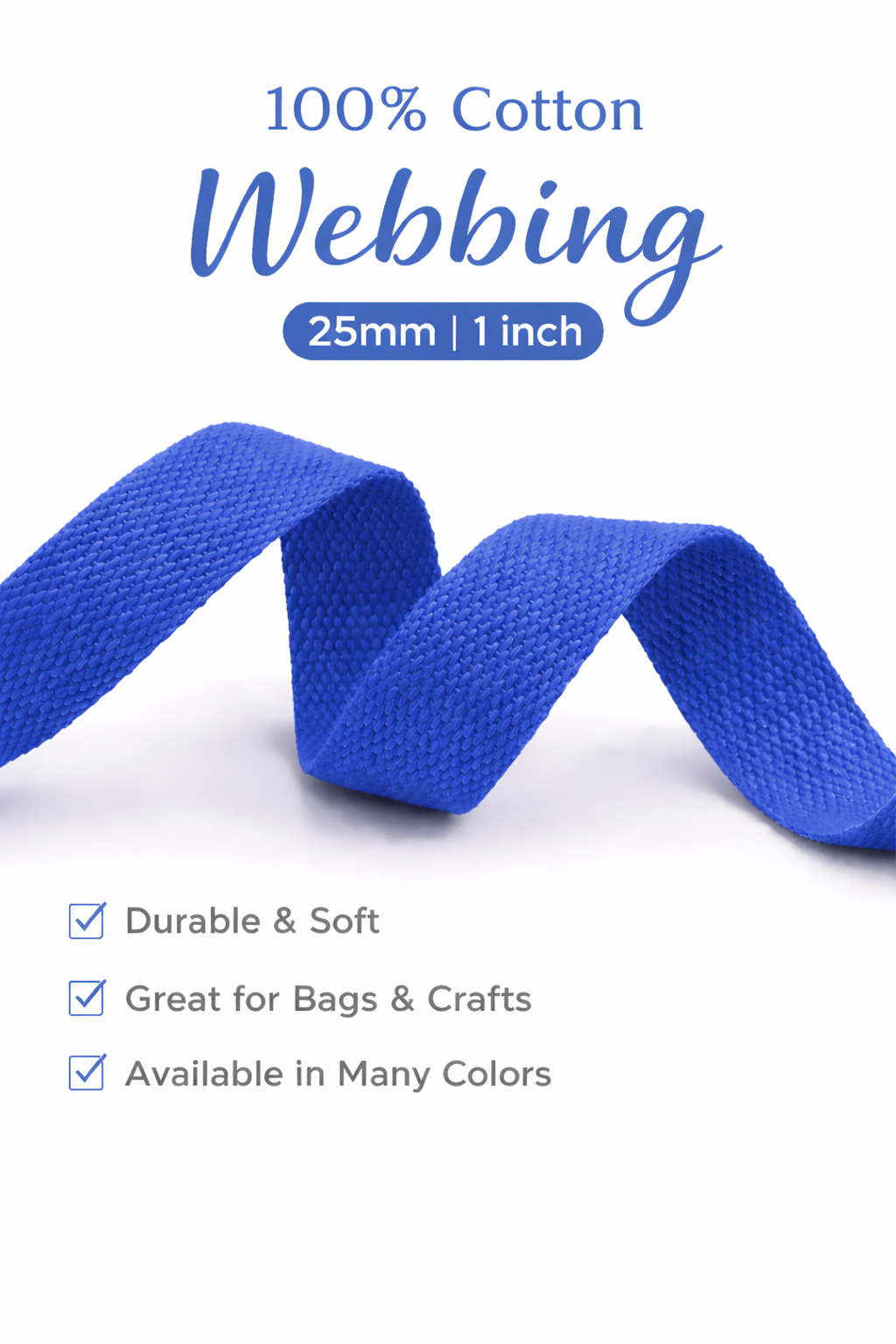 100% Cotton Webbing – 25mm / 1 Inch (Sold by the Yard)