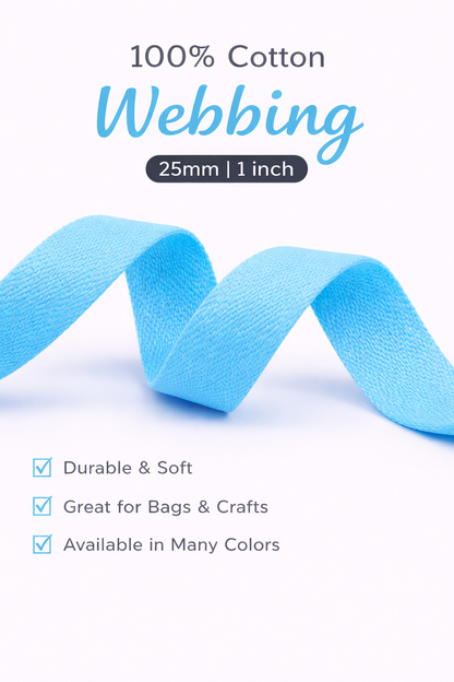 100% Cotton Webbing – 25mm / 1 Inch (Sold by the Yard)