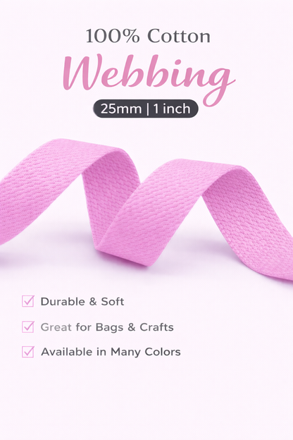 100% Cotton Webbing – 25mm / 1 Inch (Sold by the Yard)