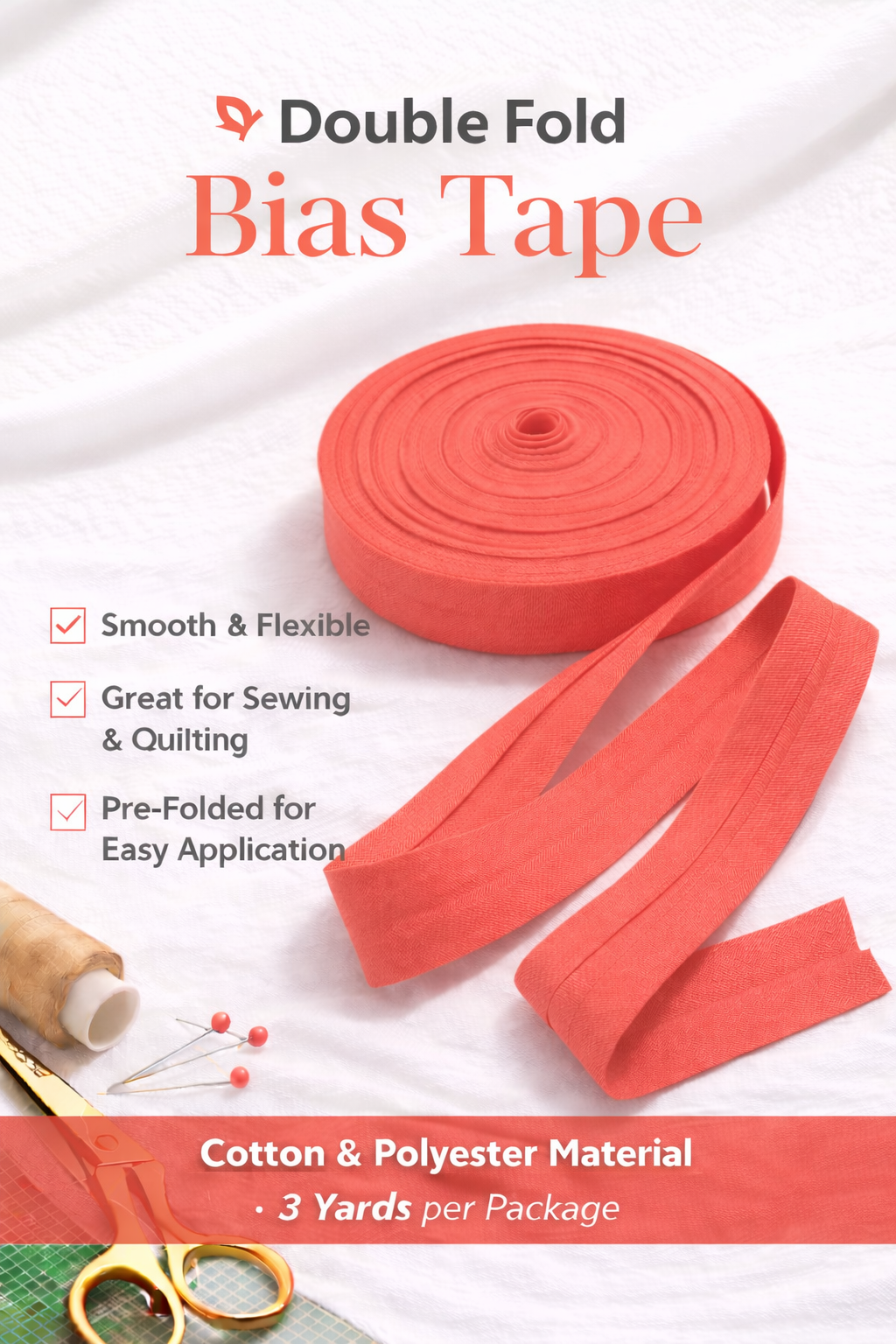 Double Folded Bias Tape – Multiple Colors Available