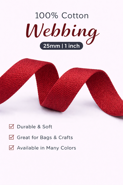 100% Cotton Webbing – 25mm / 1 Inch (Sold by the Yard)