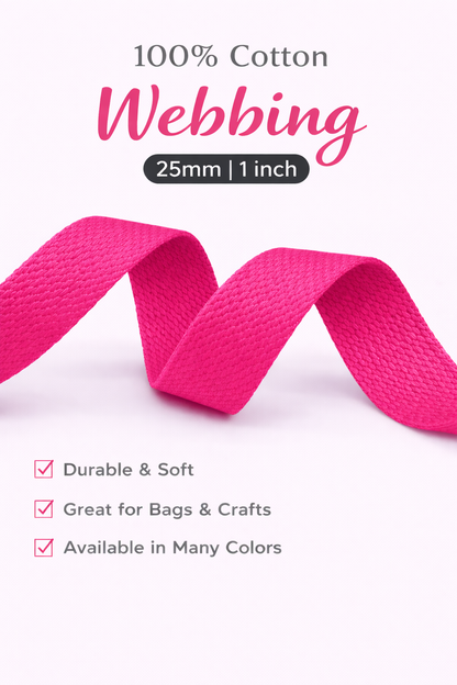 100% Cotton Webbing – 25mm / 1 Inch (Sold by the Yard)