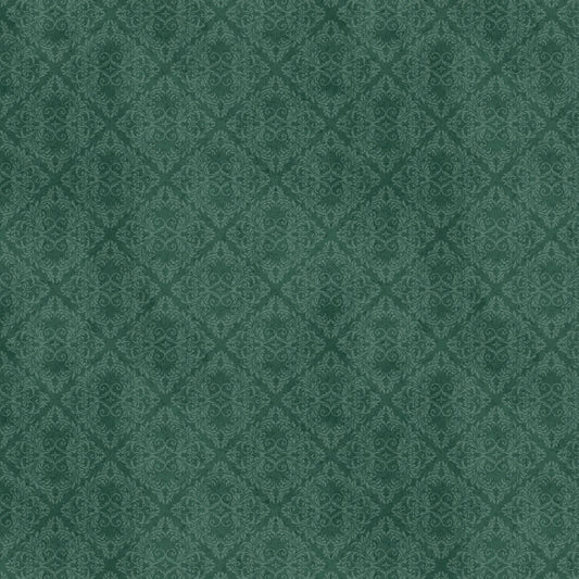 Green Damask Fabric – 100% Cotton Elegant Tonal Floral Pattern