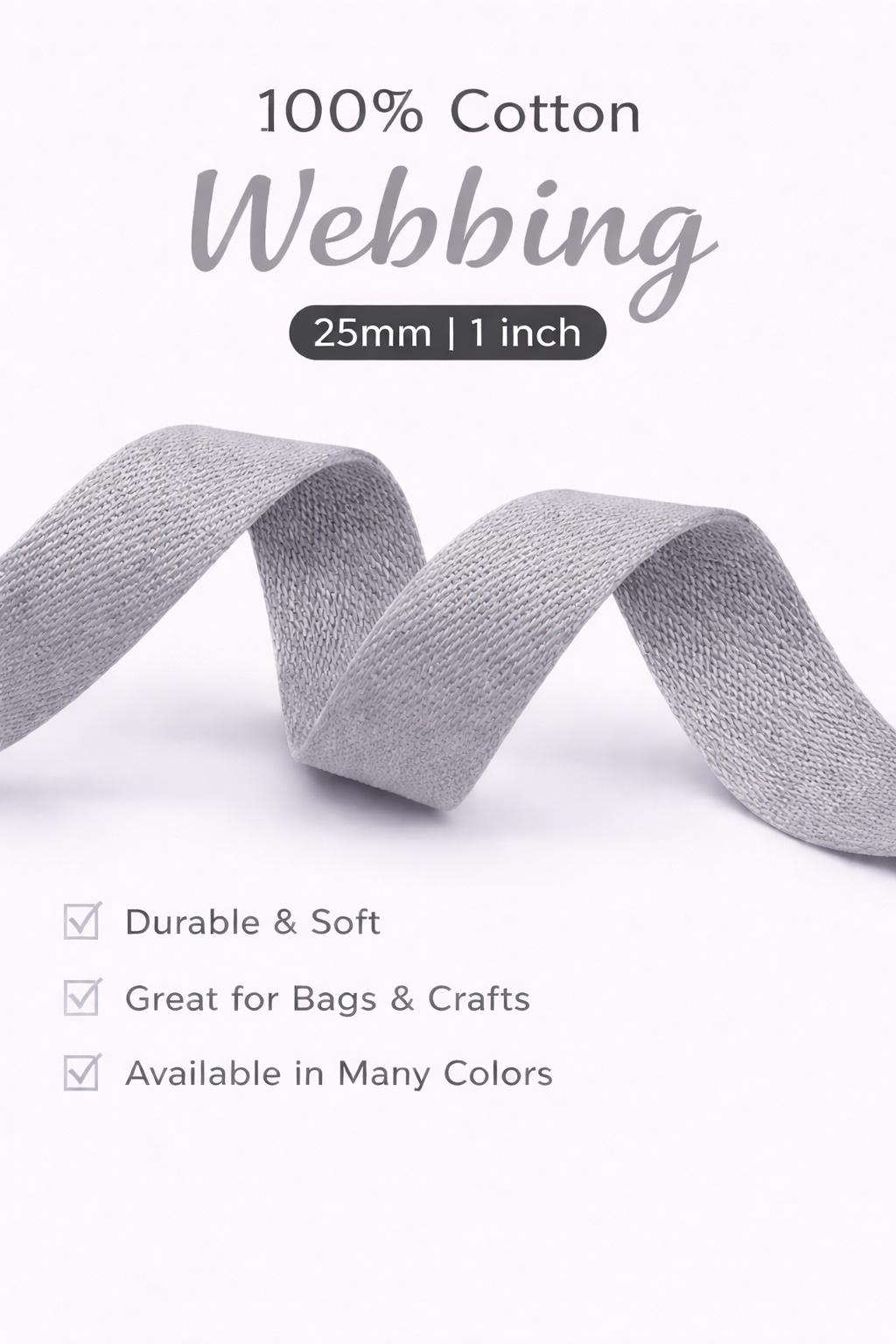 100% Cotton Webbing – 25mm / 1 Inch (Sold by the Yard)