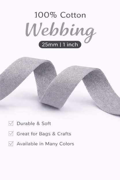 100% Cotton Webbing – 25mm / 1 Inch (Sold by the Yard)