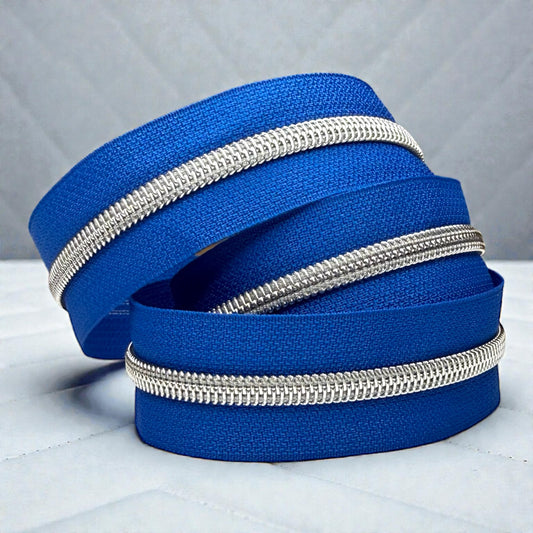 Royal Blue #5 Nylon Zipper Tape with Silver Coil (Sold by the Yard)