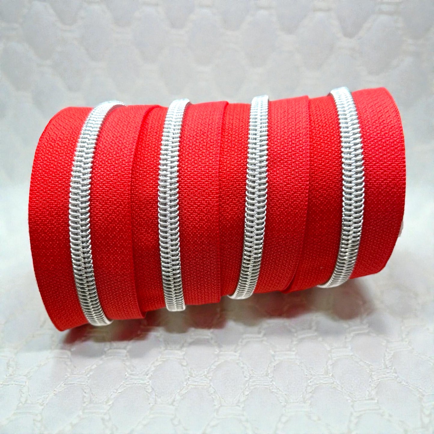 Cherry Red #5 Nylon Zipper Tape with Silver Coil (Sold by the Yard)