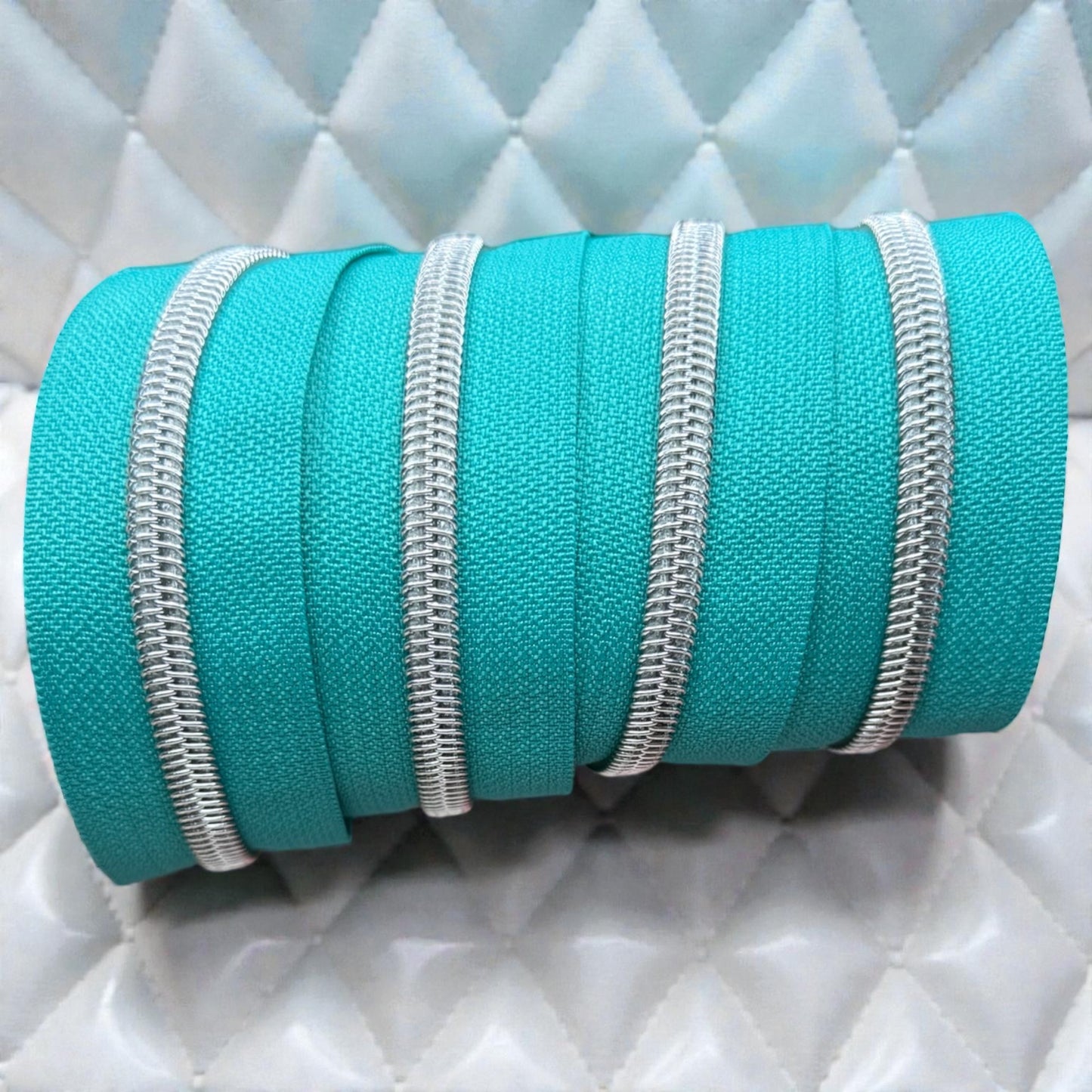 Teal #5 Nylon Zipper Tape - Multiple Metal Finishes Available (Sold by the Yard)