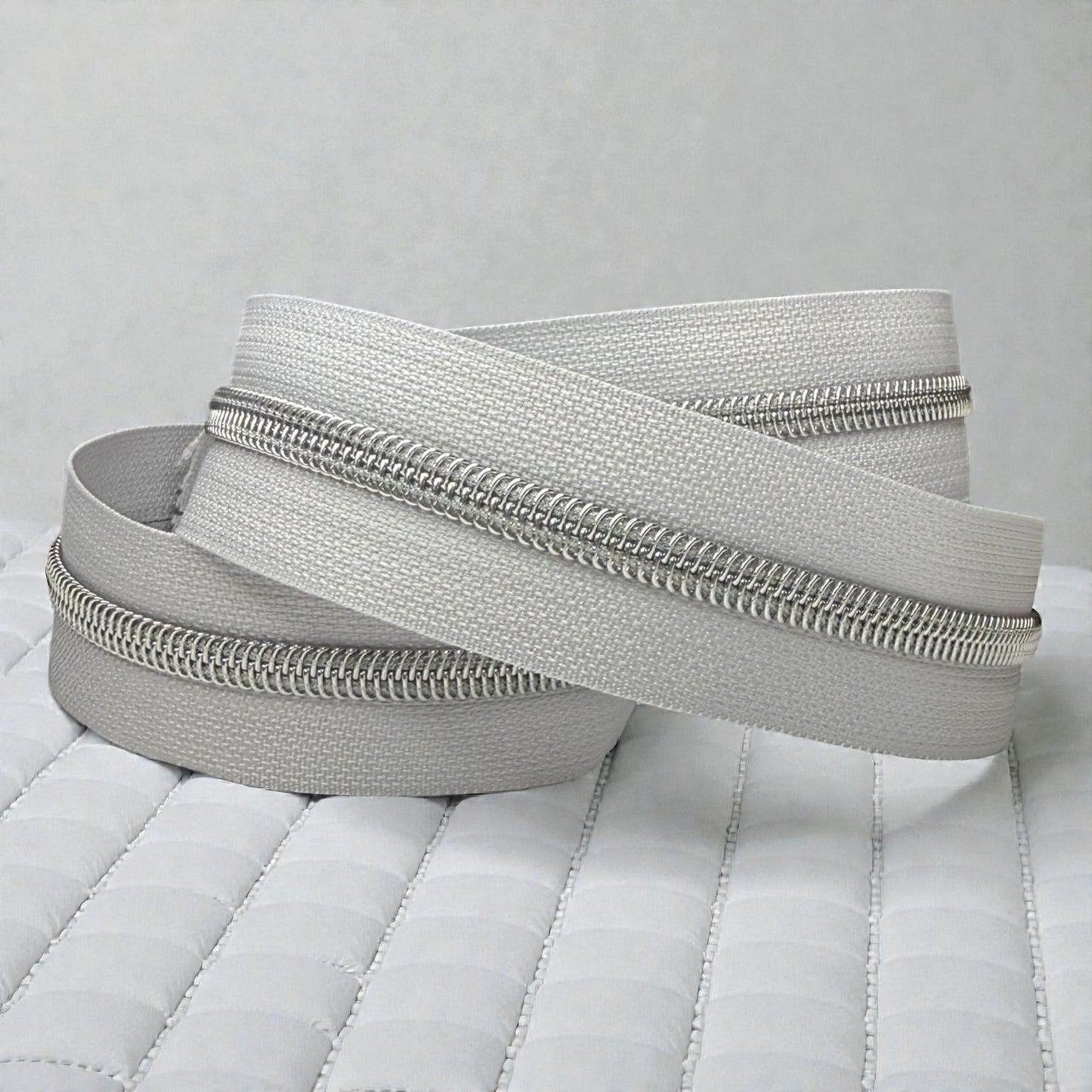 Soft Dove Gray #5 Nylon Zipper Tape- Multiple Metal Finishes Available(Sold by the Yard)