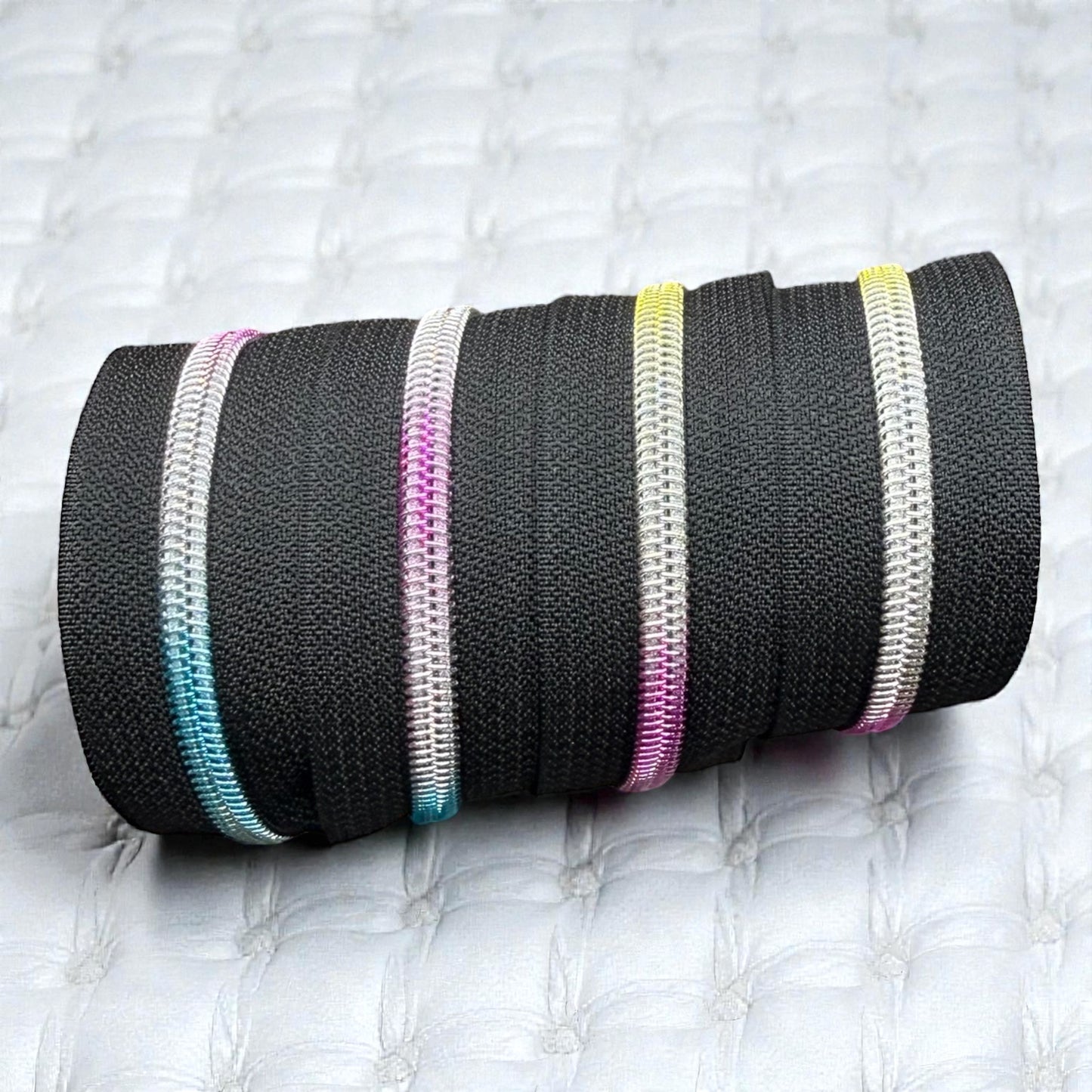 Black #5 Nylon Zipper Tape with Rainbow Coil (Sold by the Yard)