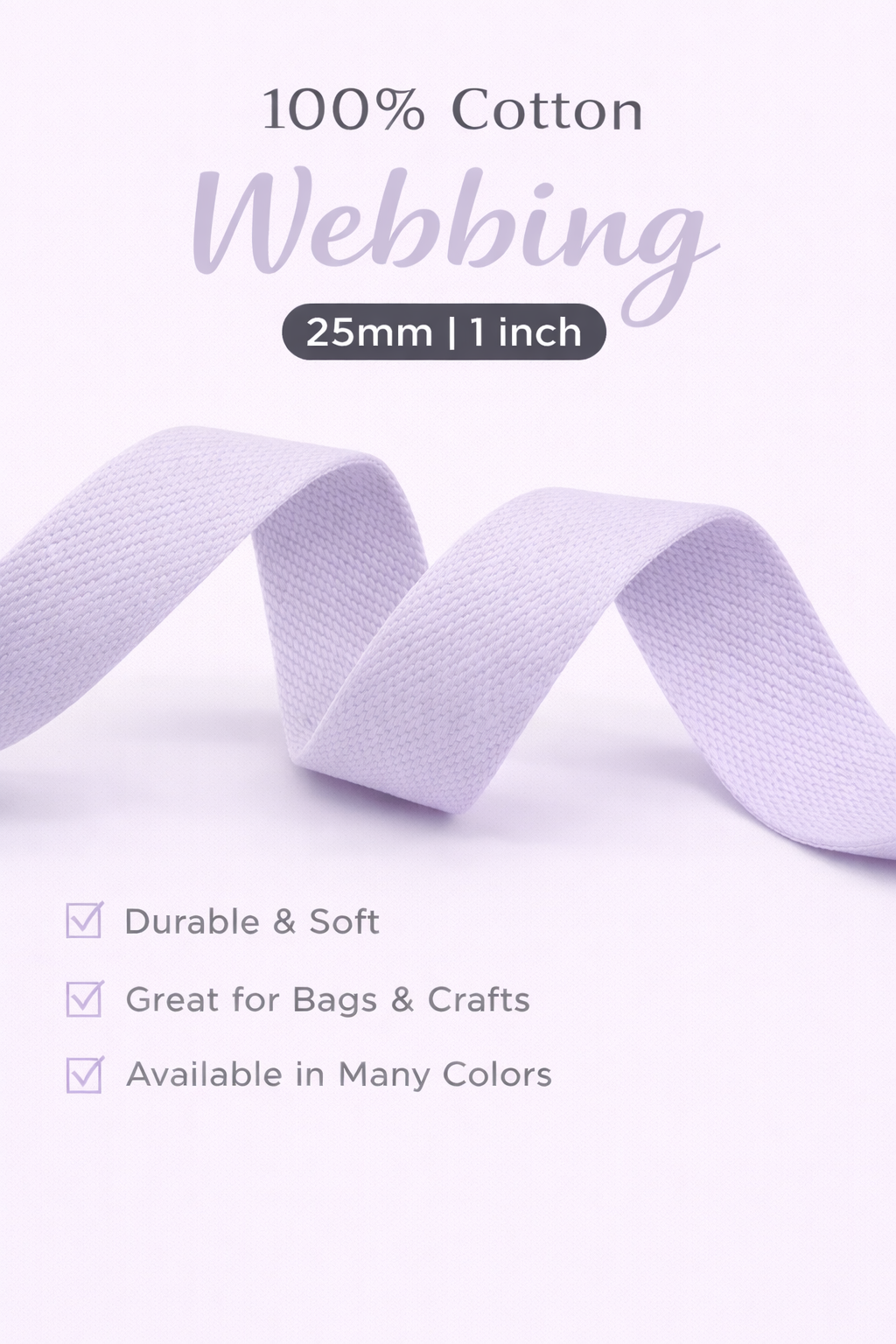 100% Cotton Webbing – 25mm / 1 Inch (Sold by the Yard)