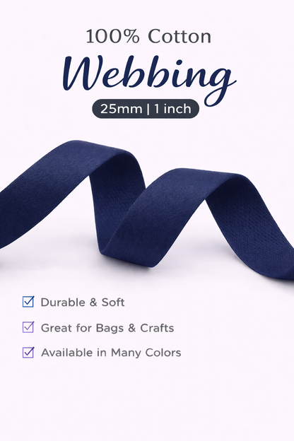 100% Cotton Webbing – 25mm / 1 Inch (Sold by the Yard)