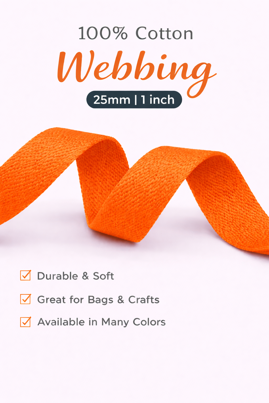 100% Cotton Webbing – 25mm / 1 Inch (Sold by the Yard)