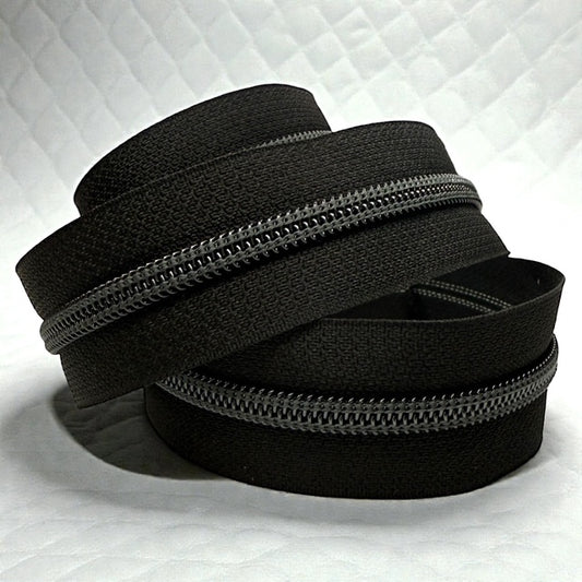 Jet Black #5 Nylon Zipper Tape with Black Coil (Sold by the Yard)