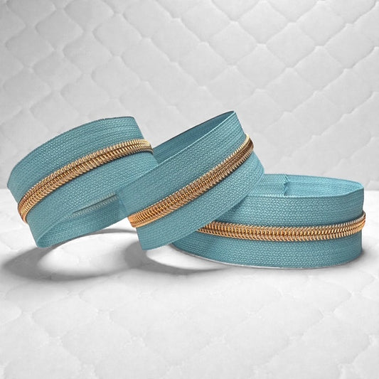 Slate Blue #5 Nylon Zipper Tape with Rose Gold Coil (Sold by the Yard)