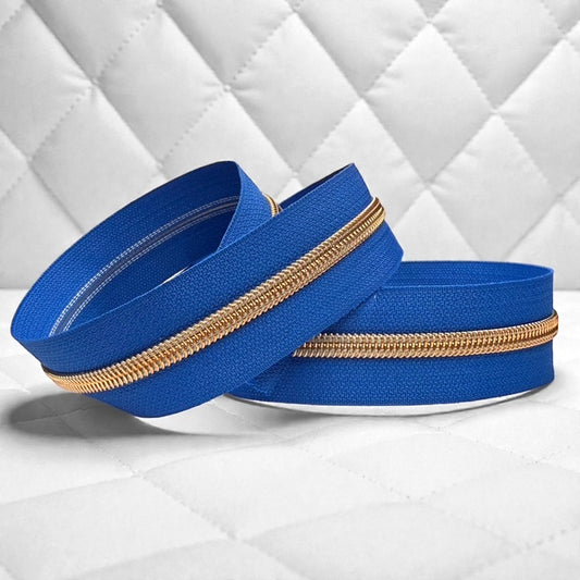 Royal Blue #5 Nylon Zipper Tape with Rose Gold Coil (Sold by the Yard)