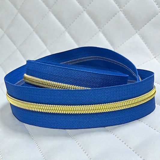 Royal Blue #5 Nylon Zipper Tape with Gold Coil (Sold by the Yard)