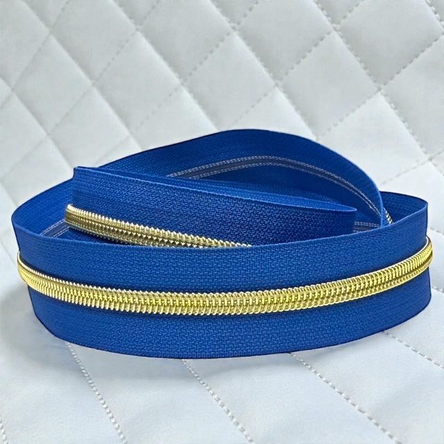 Royal Blue #5 Nylon Zipper Tape Multiple Metal Finishes Available (Sold by the Yard)