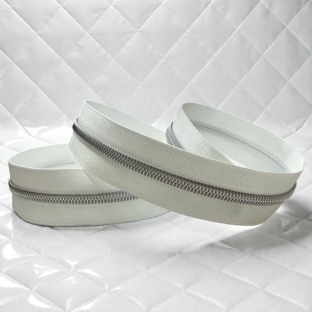 White #5 Nylon Zipper Tape Multiple Metal Finishes Available (Sold by the Yard)