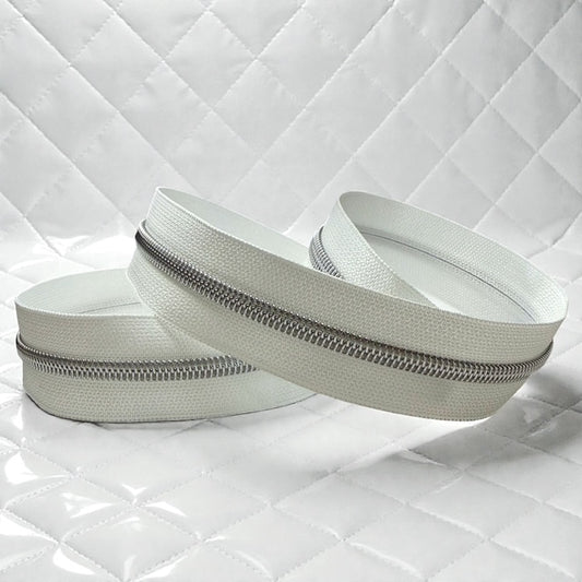 White #5 Nylon Zipper Tape Multiple Metal Finishes Available (Sold by the Yard)