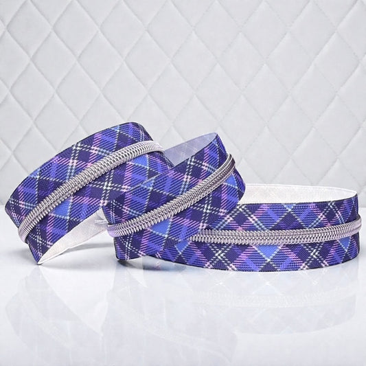 Purple Plaid #5 Nylon Zipper Tape with Black Coil (Sold by the Yard)