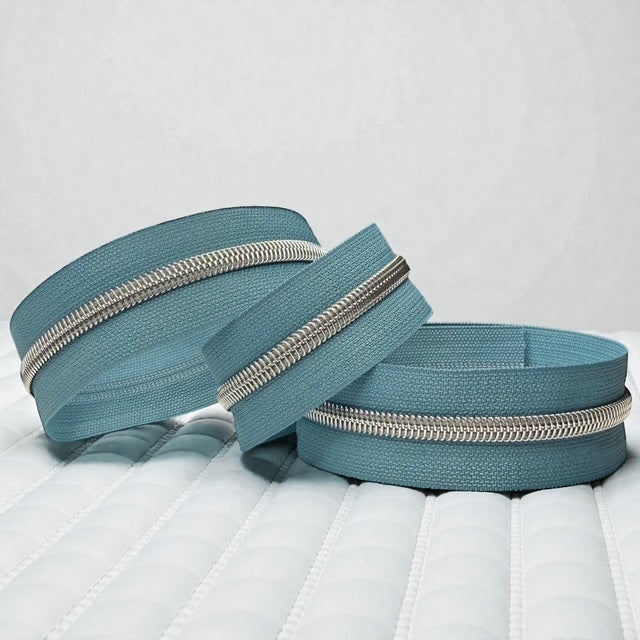 Slate Blue #5 Nylon Zipper Tape -Multiple Metal Finishes Available(Sold by the Yard)