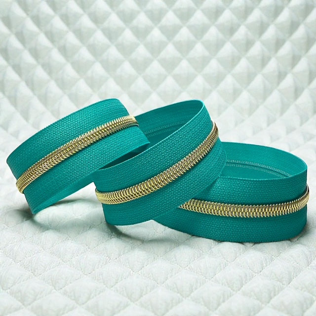 Teal #5 Nylon Zipper Tape - Multiple Metal Finishes Available (Sold by the Yard)