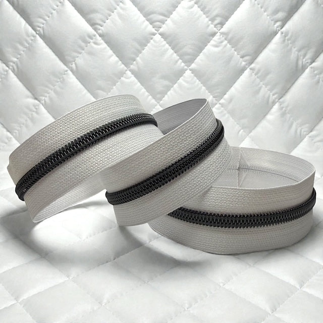 Soft Dove Gray #5 Nylon Zipper Tape- Multiple Metal Finishes Available(Sold by the Yard)