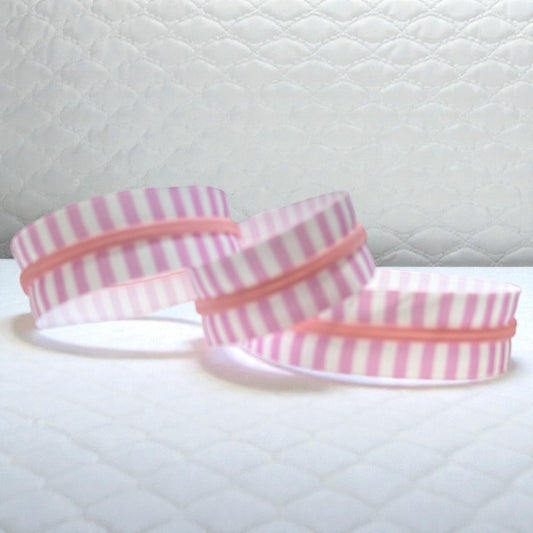 Pink Striped Nylon Zipper Tape with Pink Coil (Sold By the Yard)