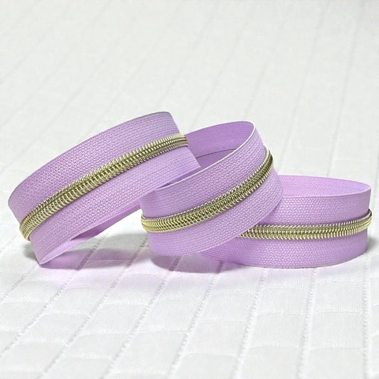 Light Purple #5 Nylon Zipper Tape with Gold Coil (Sold by the Yard)