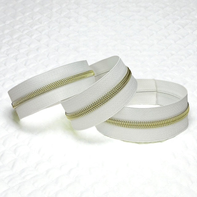 White #5 Nylon Zipper Tape Multiple Metal Finishes Available (Sold by the Yard)