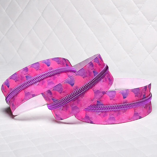 Pink and Purple Scales Print #5 Nylon Zipper Tape with neon purple Coil (Sold by the Yard)
