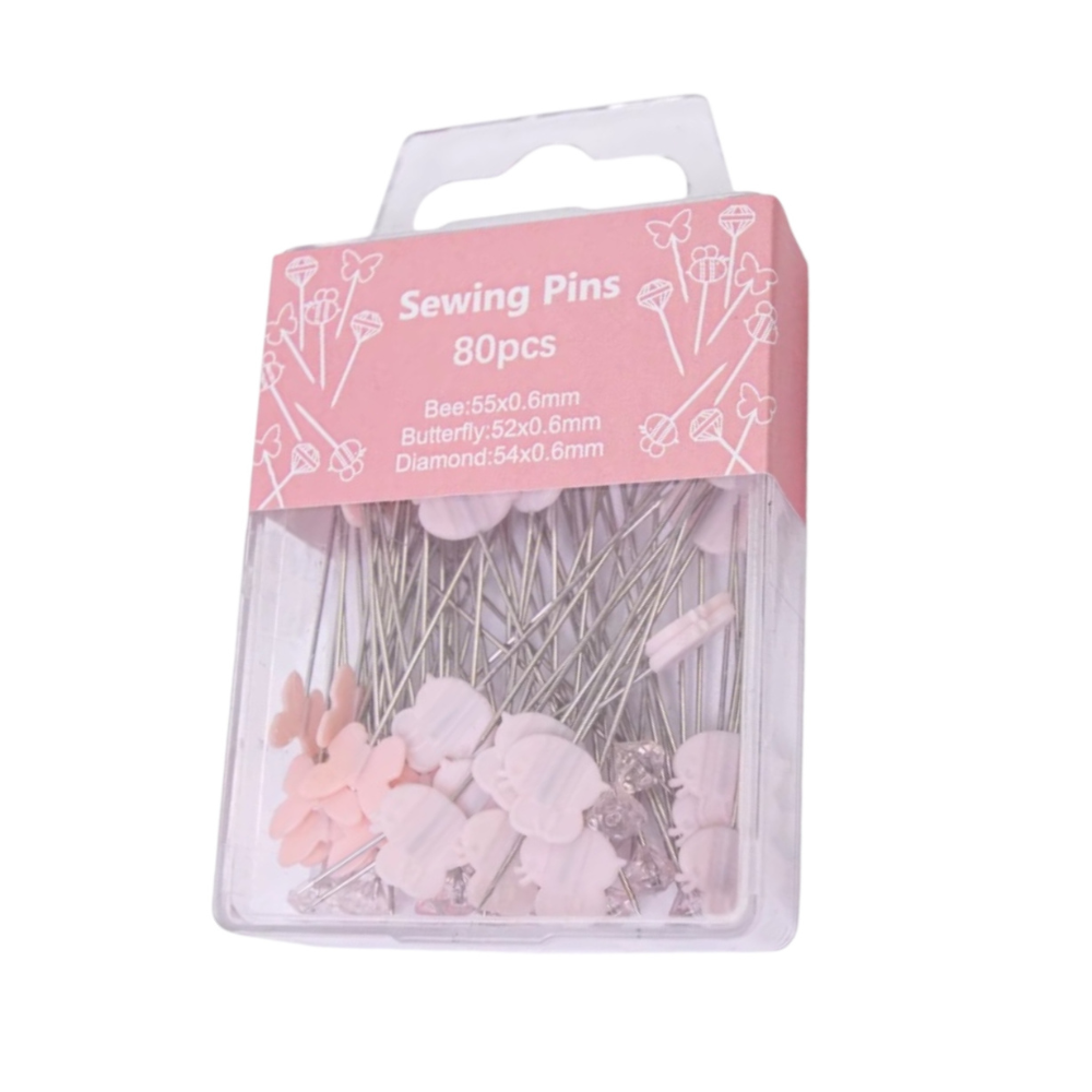 Aesthetic Sewing Pins Set – 80pcs Pop-Up Head Dressmaker Pins (Butterfly, Bee & Diamond)