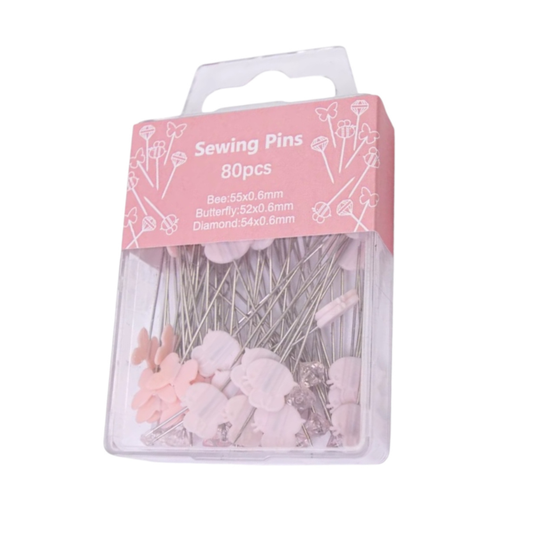 Aesthetic Sewing Pins Set – 80pcs Pop-Up Head Dressmaker Pins (Butterfly, Bee & Diamond)