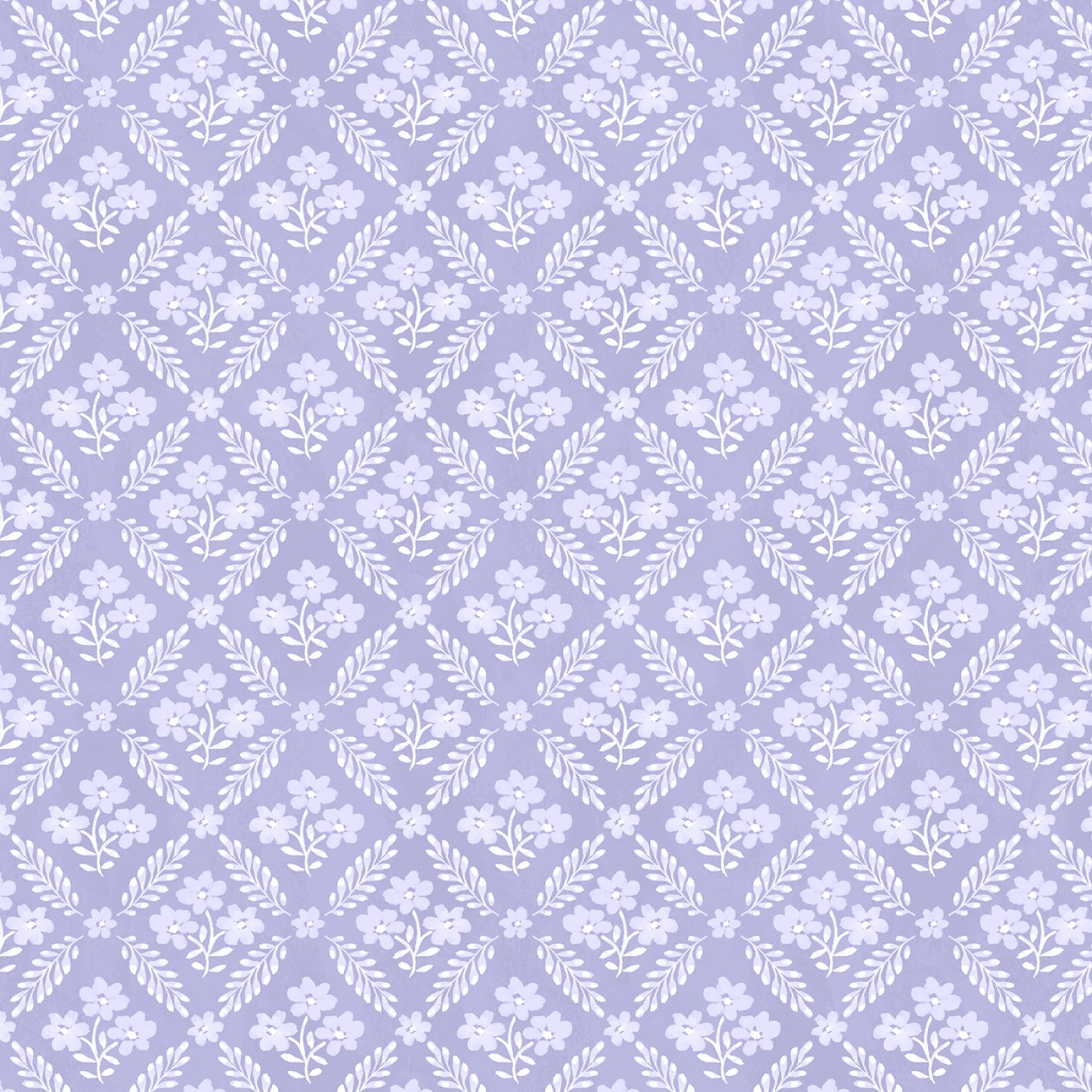Purple Tonal Floral Grid Fabric – 100% Cotton Soft Lavender Floral Pattern