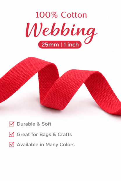 100% Cotton Webbing – 25mm / 1 Inch (Sold by the Yard)