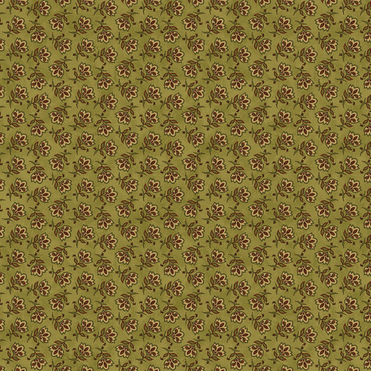 Tossed Jacobean Flower Green Cotton Fabric | Vintage Floral Fabric